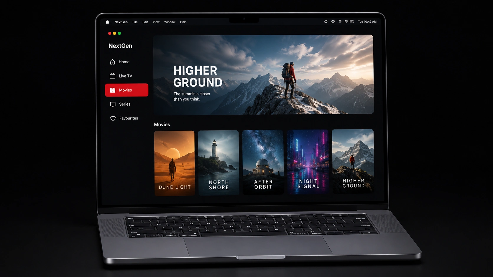 Full MacBook with an illustrative NextGen desktop film library